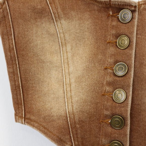 Fashion Nova Brown Cropped Denim Top, Size XS