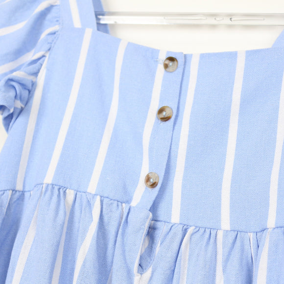 Blue and White Linen-Feel Dress, Size 7/8