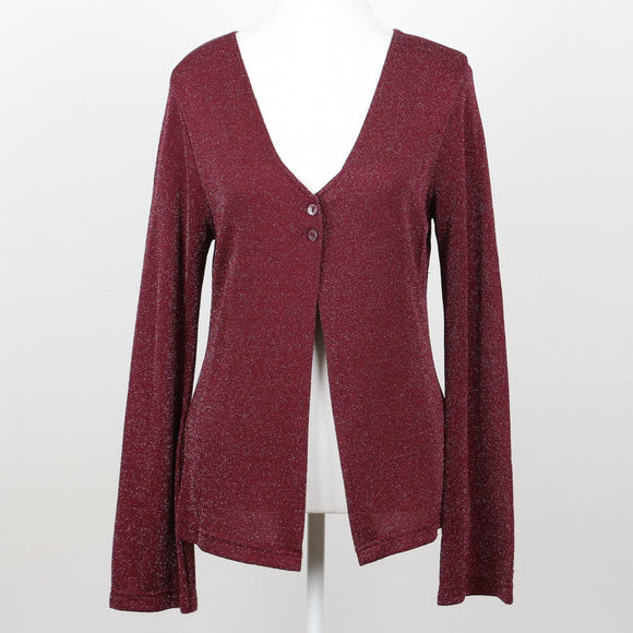 Burgundy Glitter Knit V-Neck Cardigan – Size M