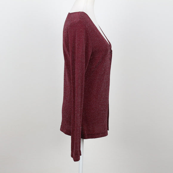 Burgundy Glitter Knit V-Neck Cardigan – Size M