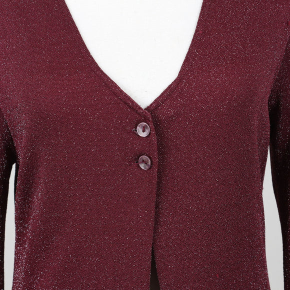 Burgundy Glitter Knit V-Neck Cardigan – Size M