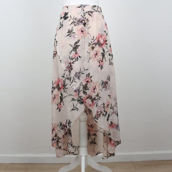 Baby Pink Floral Chiffon Tulip Skirt | Size S