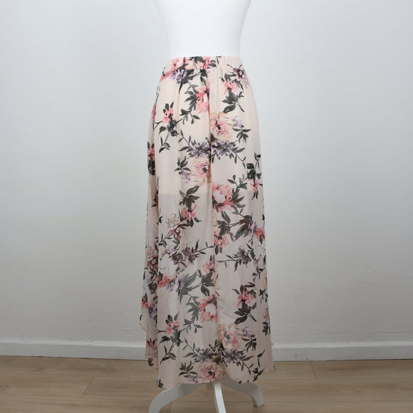 Baby Pink Floral Chiffon Tulip Skirt | Size S