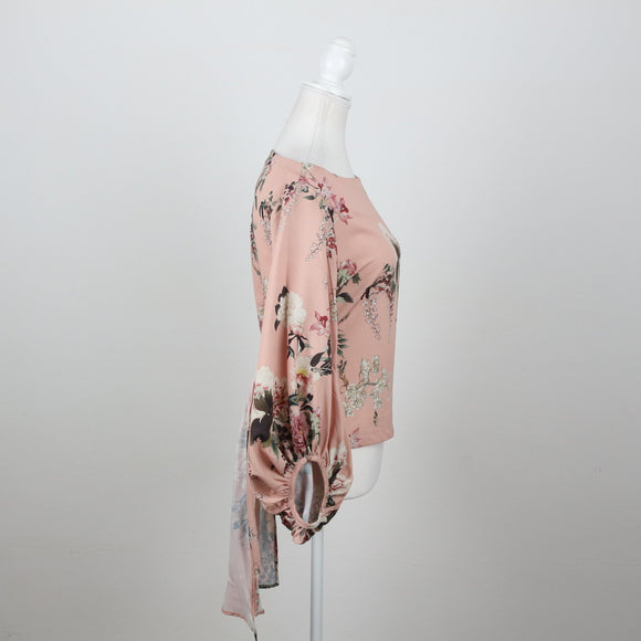 Baby Pink Floral Satin Blouse | Size S