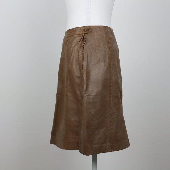 Brown Genuine Leather Skirt | Size S