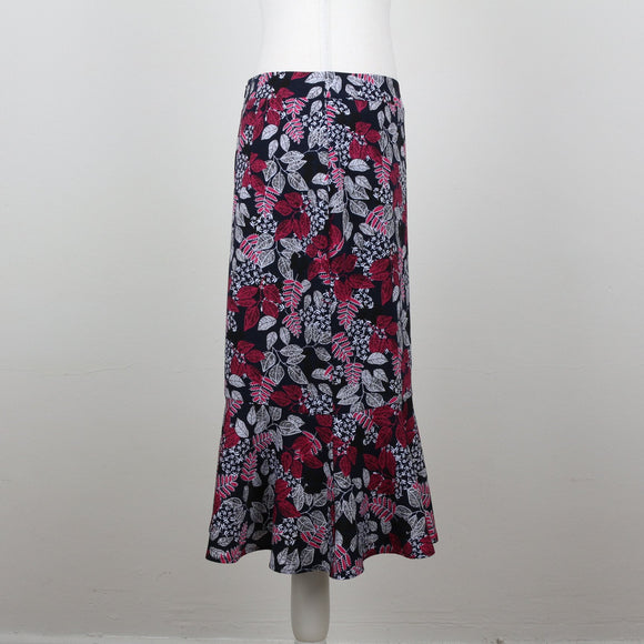 Navy & Pink Leaf Print Skirt | Size 34