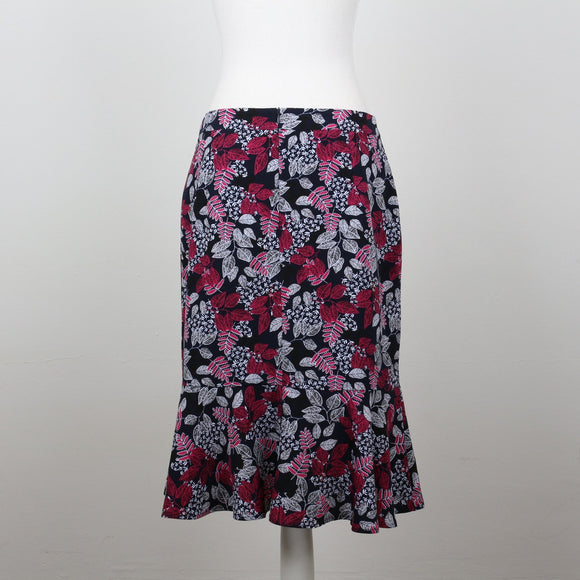 Navy & Pink Leaf Print Skirt | Size 34