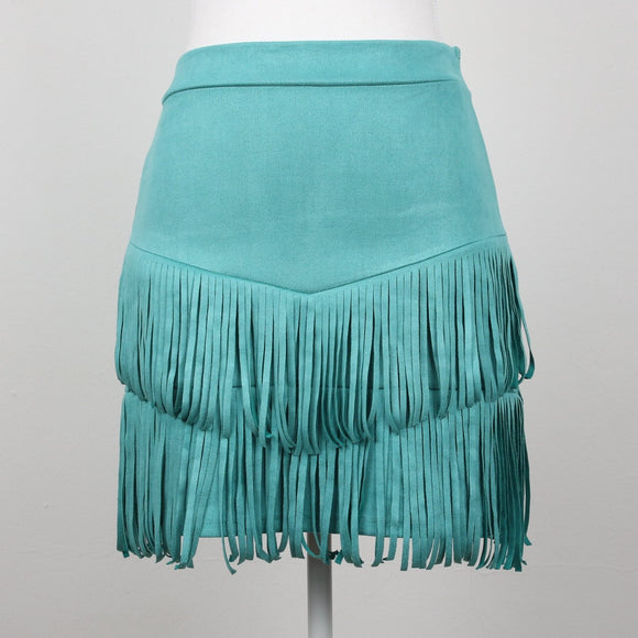 Turquoise Suede Ruffle Skirt | Size M