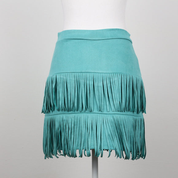 Turquoise Suede Ruffle Skirt | Size M
