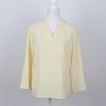 Pastel Yellow Half-Button Long Sleeve Blouse | Size 32