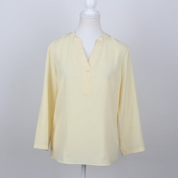 Pastel Yellow Half-Button Long Sleeve Blouse | Size 32