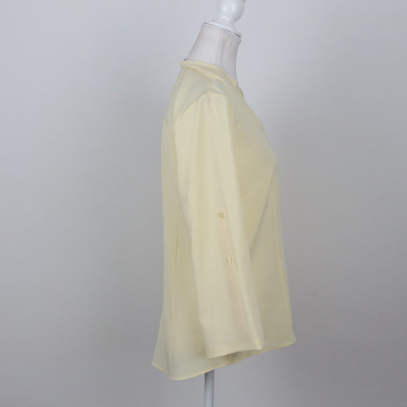 Pastel Yellow Half-Button Long Sleeve Blouse | Size 32