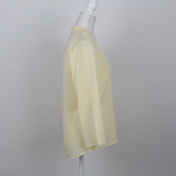 Pastel Yellow Half-Button Long Sleeve Blouse | Size 32