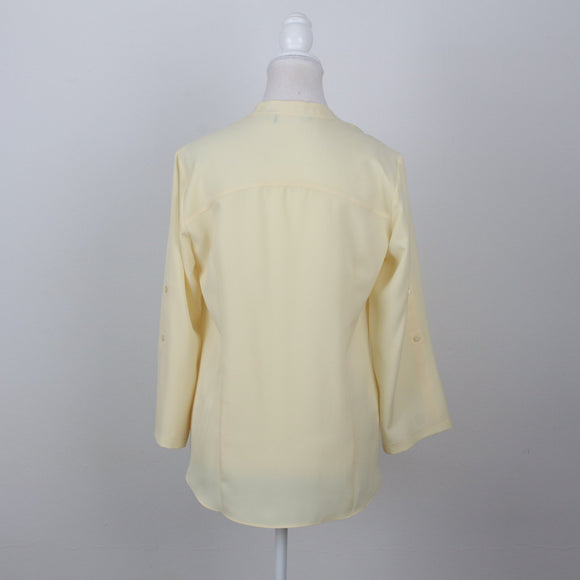 Pastel Yellow Half-Button Long Sleeve Blouse | Size 32