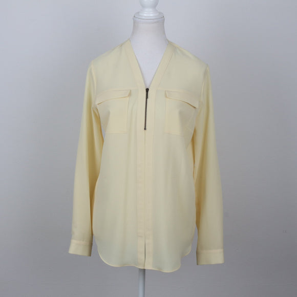 Pastel Yellow Half-Zip Long Sleeve Blouse | Size 32