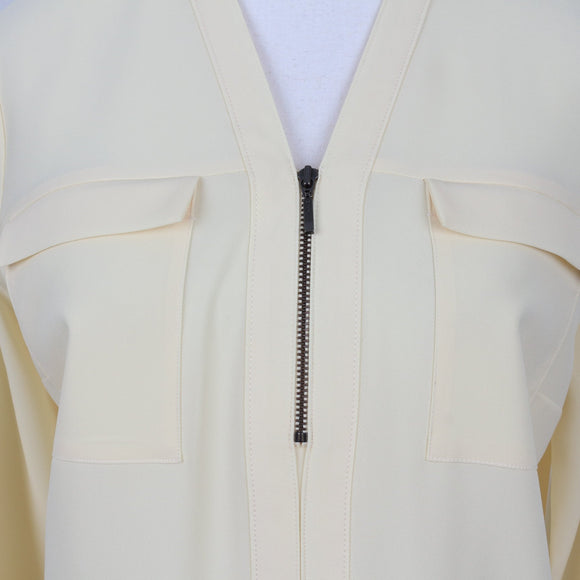 Pastel Yellow Half-Zip Long Sleeve Blouse | Size 32