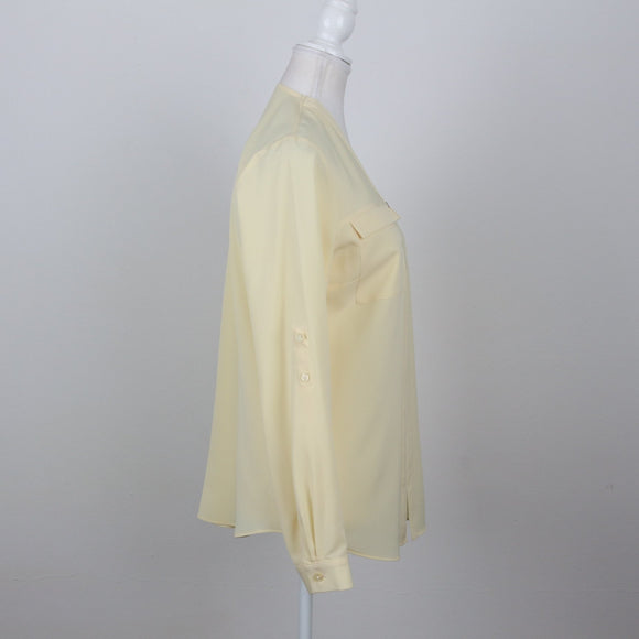 Pastel Yellow Half-Zip Long Sleeve Blouse | Size 32