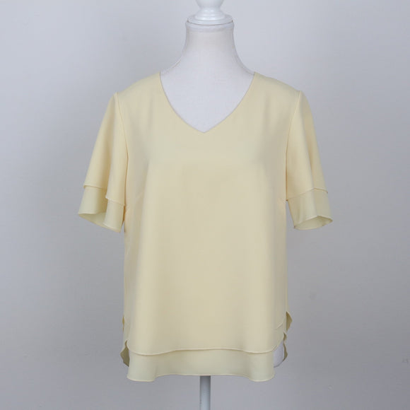 Pastel Yellow V-Neck Ruffle Sleeve Blouse | Size 32