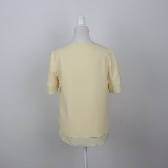 Pastel Yellow V-Neck Ruffle Sleeve Blouse | Size 32