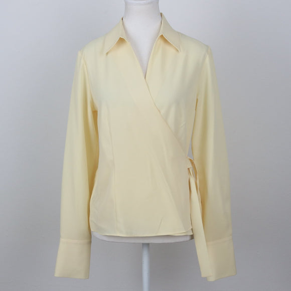 Pastel Yellow Wrap Long Sleeve Blouse | Size 32