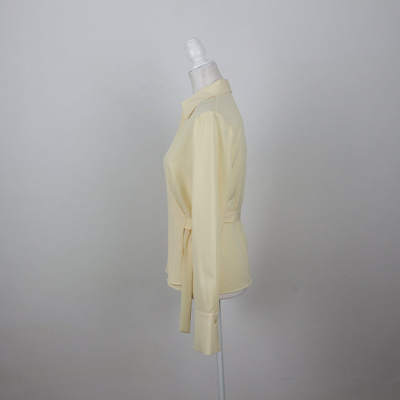 Pastel Yellow Wrap Long Sleeve Blouse | Size 32