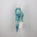 Green & Blue Sheer Long Sleeve Crop Top | Size S-3