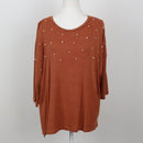 Burnt Orange Pearl-Embellished Soft Knit Top – Size M-1