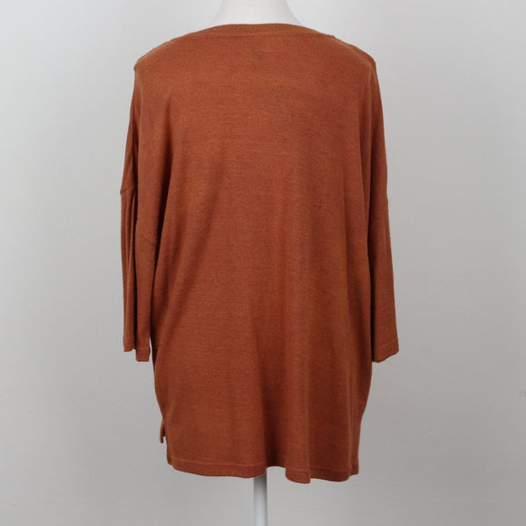 Burnt Orange Pearl-Embellished Soft Knit Top – Size M