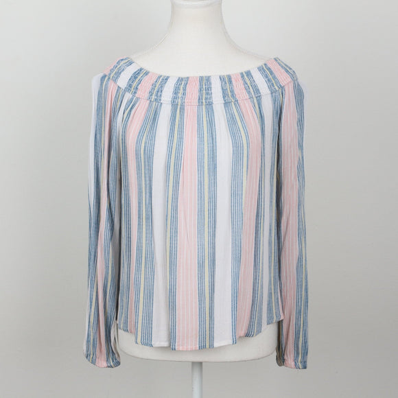 Pastel Stripe Off-Shoulder Blouse – Size M