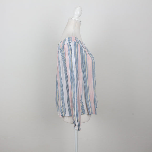 Pastel Stripe Off-Shoulder Blouse – Size M