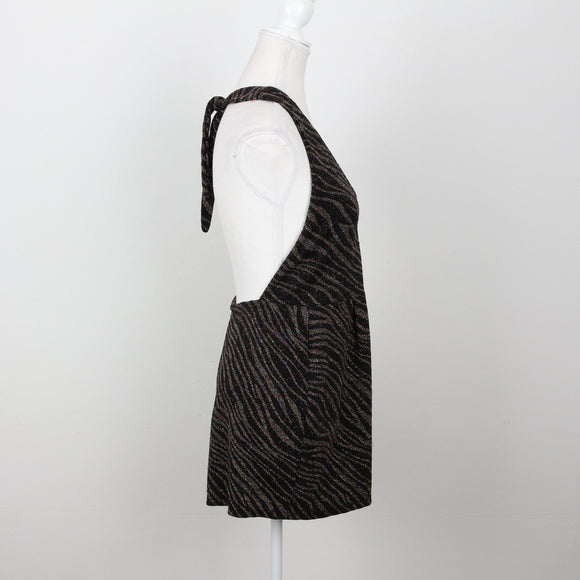 Zara Black Glitter Zebra Print Halter Playsuit – Size M