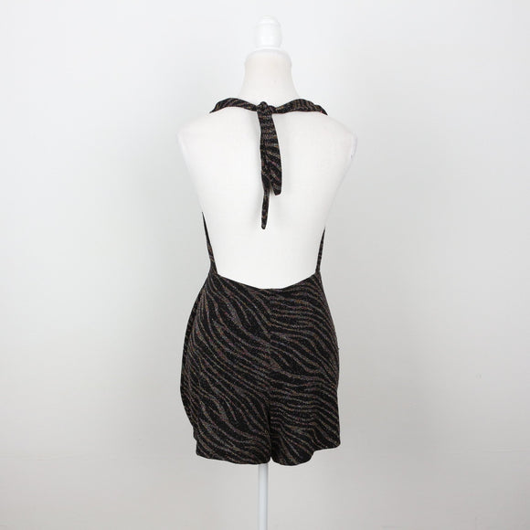 Zara Black Glitter Zebra Print Halter Playsuit – Size M