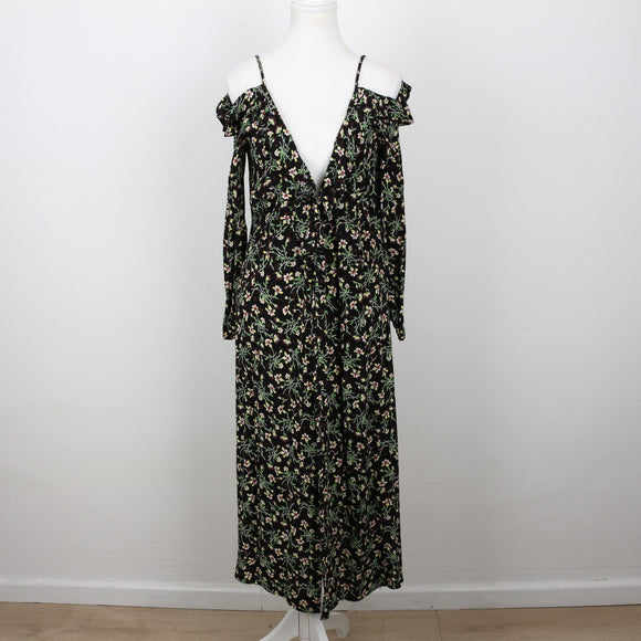 Topshop Black Ditsy Floral Cold-Shoulder Maxi Dress – Size 10