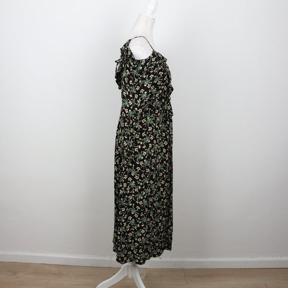 Topshop Black Ditsy Floral Cold-Shoulder Maxi Dress – Size 10