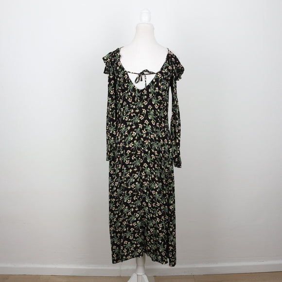 Topshop Black Ditsy Floral Cold-Shoulder Maxi Dress – Size 10