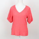 Woolworths Coral Textured Puff-Sleeve V-Neck Blouse – Size XS-1