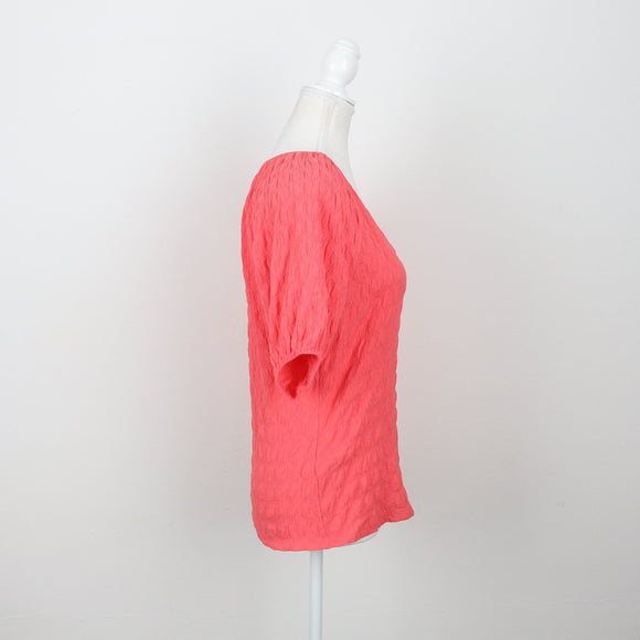 Woolworths Coral Textured Puff-Sleeve V-Neck Blouse – Size XS
