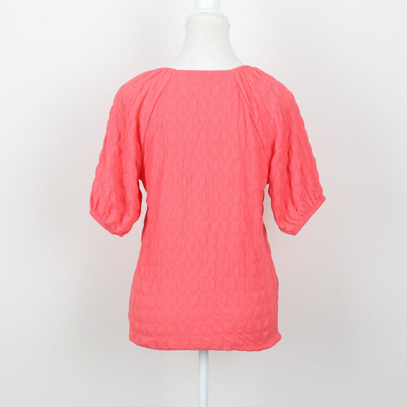 Woolworths Coral Textured Puff-Sleeve V-Neck Blouse – Size XS