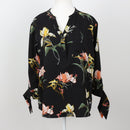 Black Tropical Floral Tie-Cuff V-Neck Blouse – Size L-1