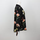 Black Tropical Floral Tie-Cuff V-Neck Blouse – Size L-2