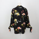Black Tropical Floral Tie-Cuff V-Neck Blouse – Size L-3