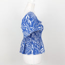 H&M Blue & White Botanical Print Smocked Peplum Top – Size L-2