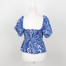 H&M Blue & White Botanical Print Smocked Peplum Top – Size L-3
