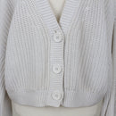 H&M Light Grey Open-Knit Cropped Button-Up Cardigan – Size M-2