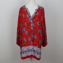 Contempo Red Blue Rose Border Print Boho Tunic Blouse – Size 24-1