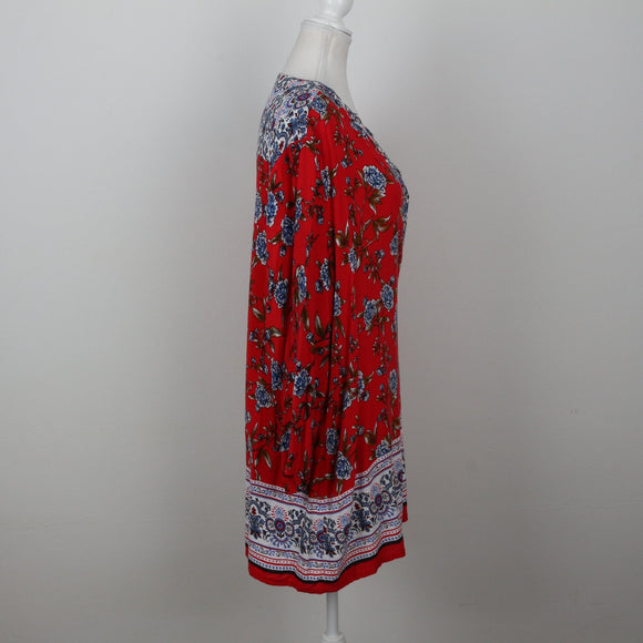 Contempo Red Blue Rose Border Print Boho Tunic Blouse – Size 24