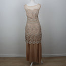 Champagne Floral Lace Bodice Pleated Chiffon Maxi Evening Gown – Size XL-1