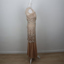 Champagne Floral Lace Bodice Pleated Chiffon Maxi Evening Gown – Size XL-3