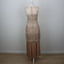 Champagne Floral Lace Bodice Pleated Chiffon Maxi Evening Gown – Size XL-2