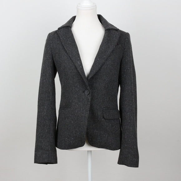 Charcoal Flecked Herringbone Tweed Blazer – Size 10